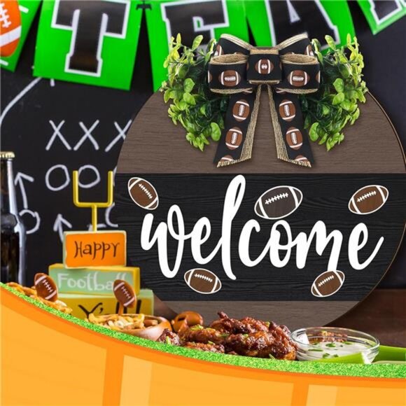 Hello Fall Football Sign for Front Door Thanksgiving Wooden Hanging Sign Fall - Picture 6 of 7